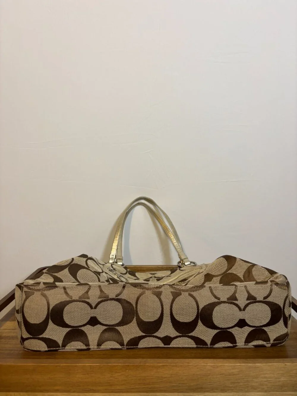 Coach Gabby Signature Khaki Metallic Gold XL Tote